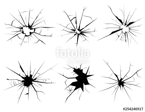500x385 Broken Window Different Black Cracks Set Vector Stock Image