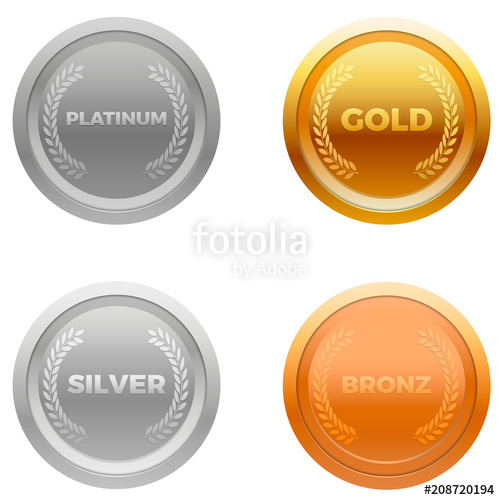 500x500 Medal Award Vector In Four Colors, Platinum, Gold Silver