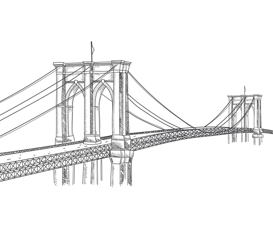 1136x936 Hand Drawn Brooklyn Bridge Vector Art Graphics