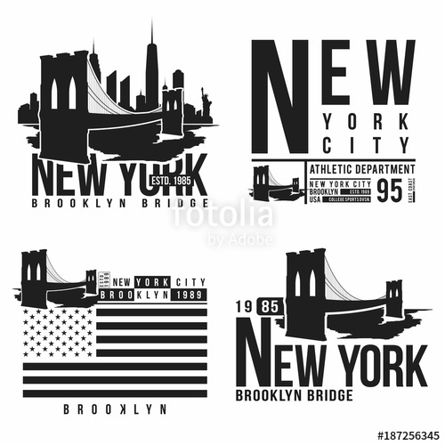 500x500 Set Of New York, Brooklyn Bridge Typography For T Shirt Print