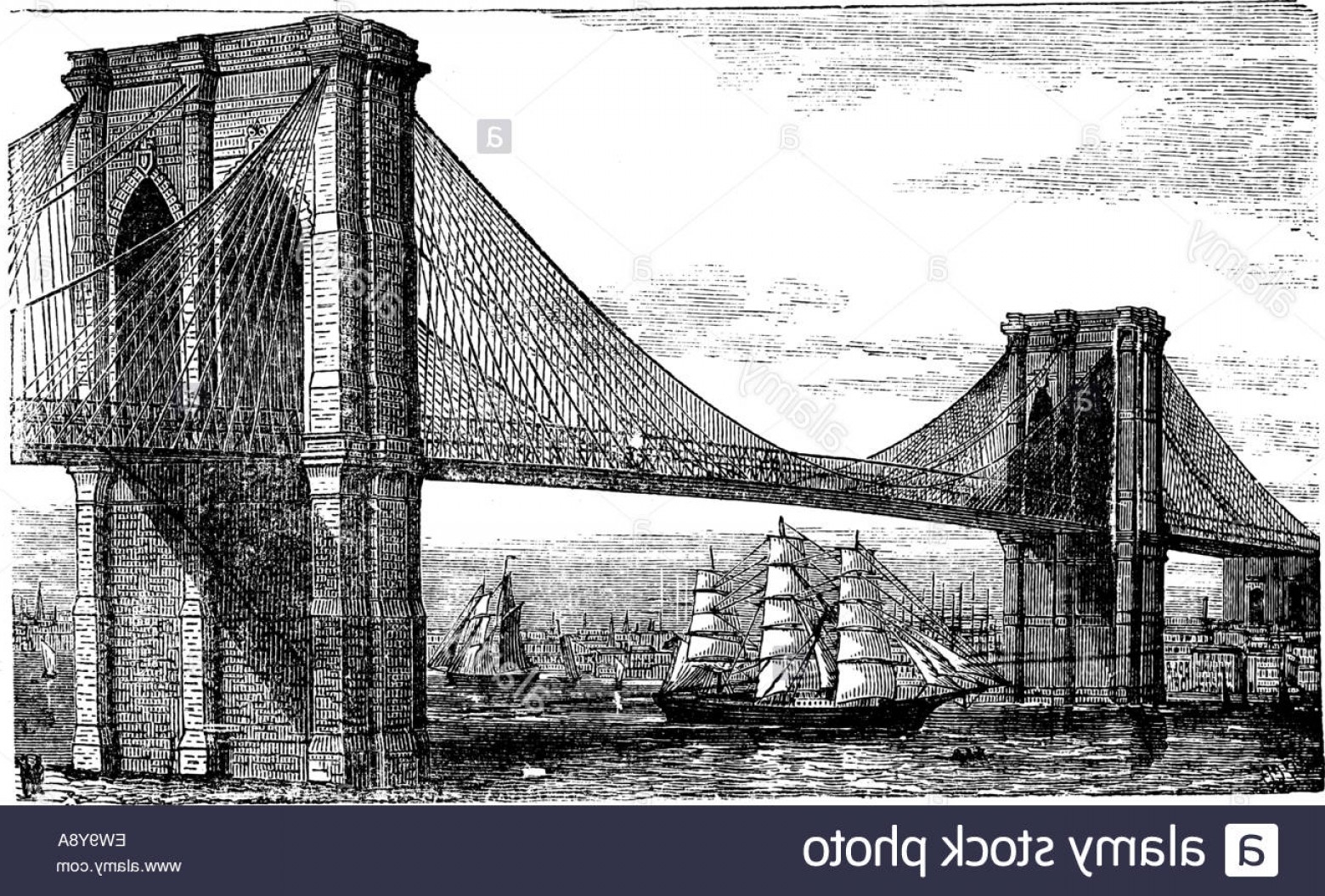 1560x1056 Stock Photo Illustration Of Brooklyn Bridge And East River New