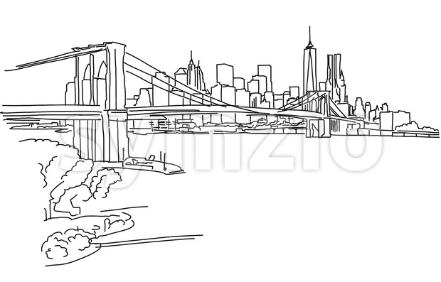 620x397 New York Panorama With Brooklyn Bridge Vector Illustration