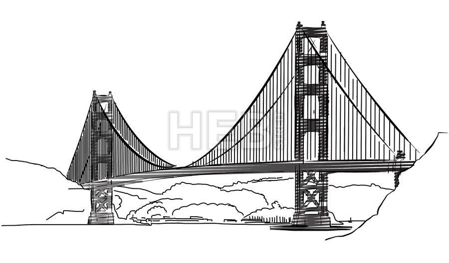 Golden Gate Bridge, San Francisco, Outline Sketch Architecture 900x529 Golden Gate Bridge, San Francisco, Outline Sketch Architecture