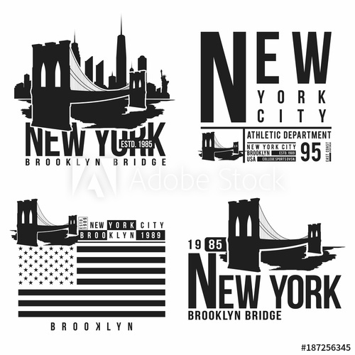 Set Of New York, Brooklyn Bridge Typography For T Shirt Print 500x500 Set Of New York, Brooklyn Bridge Typography For T Shirt Print