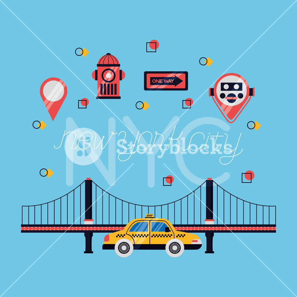 Icons Brooklyn Bridge Taxi New York City Vector Illustration 1000x1000 Icons Brooklyn Bridge Taxi New York City Vector Illustration