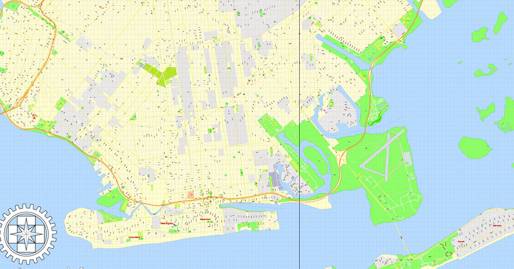 1000x524 Brooklyn Printable Map New York City Exact Vector Street Map