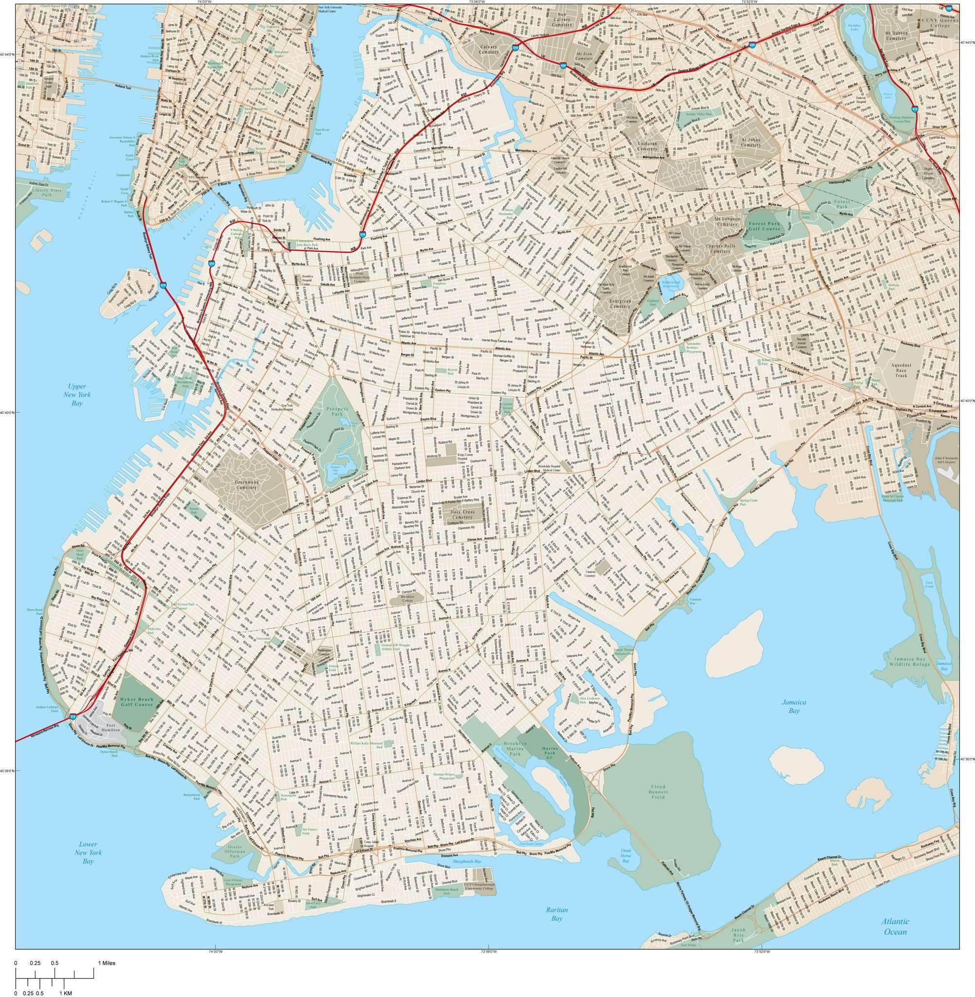 2003x2048 Brooklyn Vector Map With Local Streets In Illustrator Vector Format