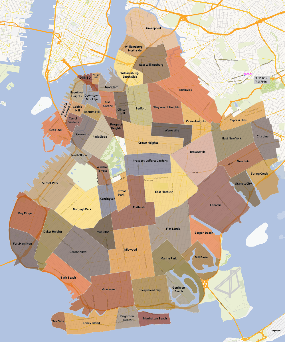 999x1197 Brooklyn Neighbourhoods Map Editable Illustrator Vector Maps
