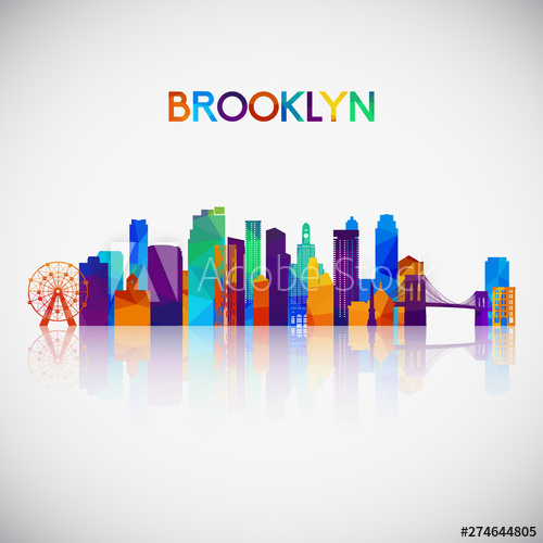 500x500 Brooklyn Skyline Silhouette In Colorful Geometric Style Symbol