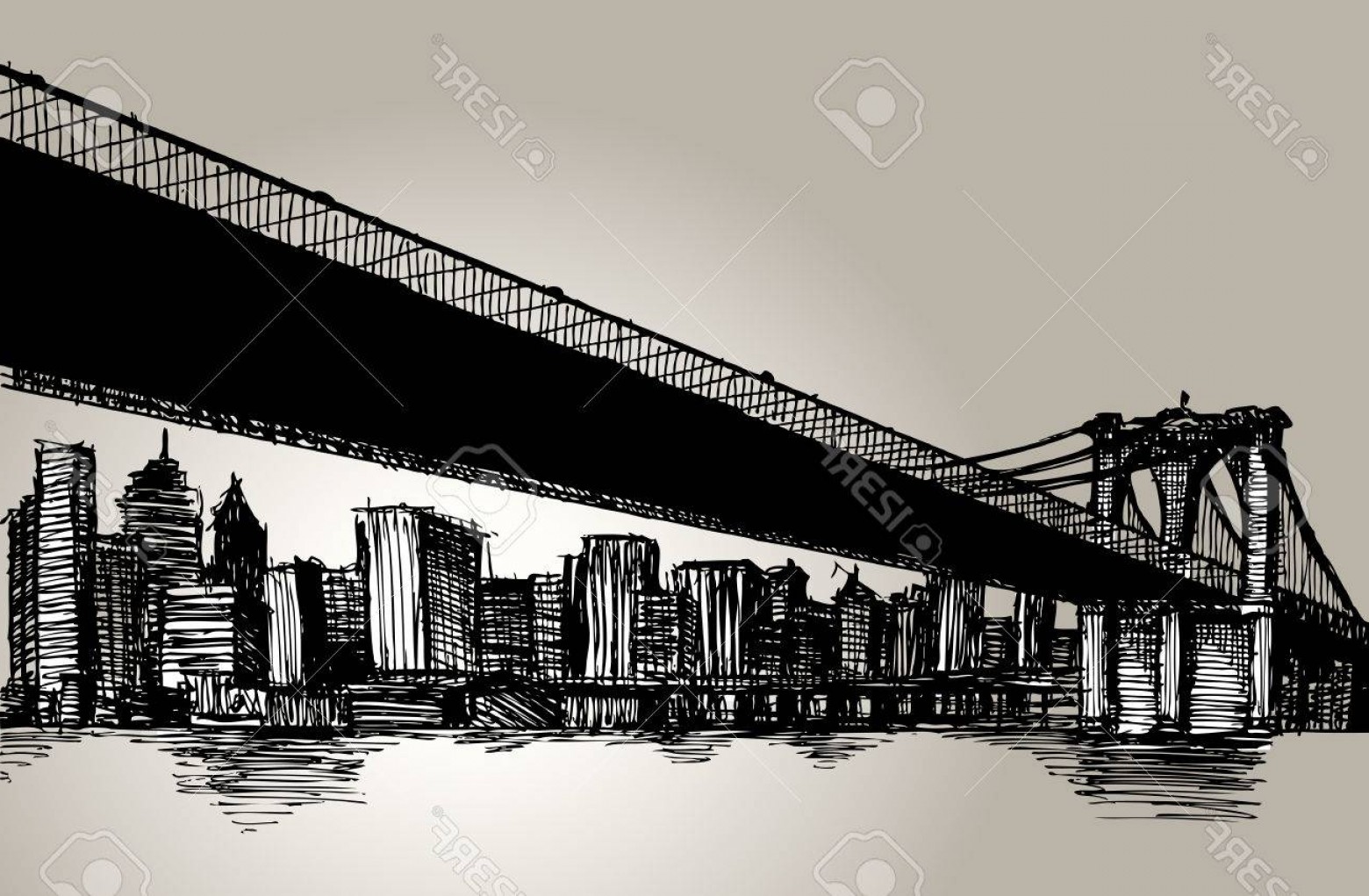 1560x1021 Photostock Vector New York Brooklyn Bridge Hand Drawing Vector