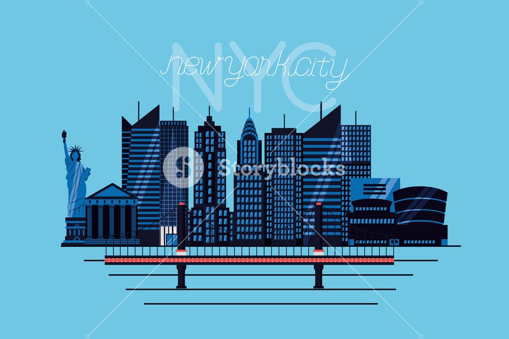 1000x665 Brooklyn Bridge Buildings New York City Sign Vector Illustration