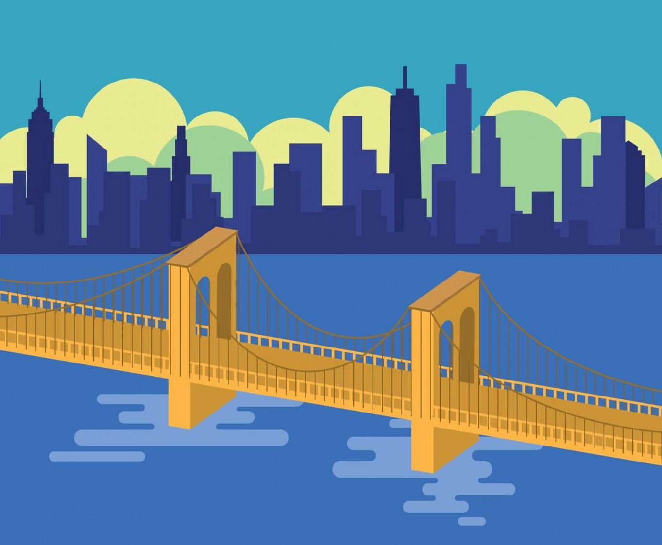 1363x1123 Brooklyn Bridge With City Silhouette Illustration Soidergi