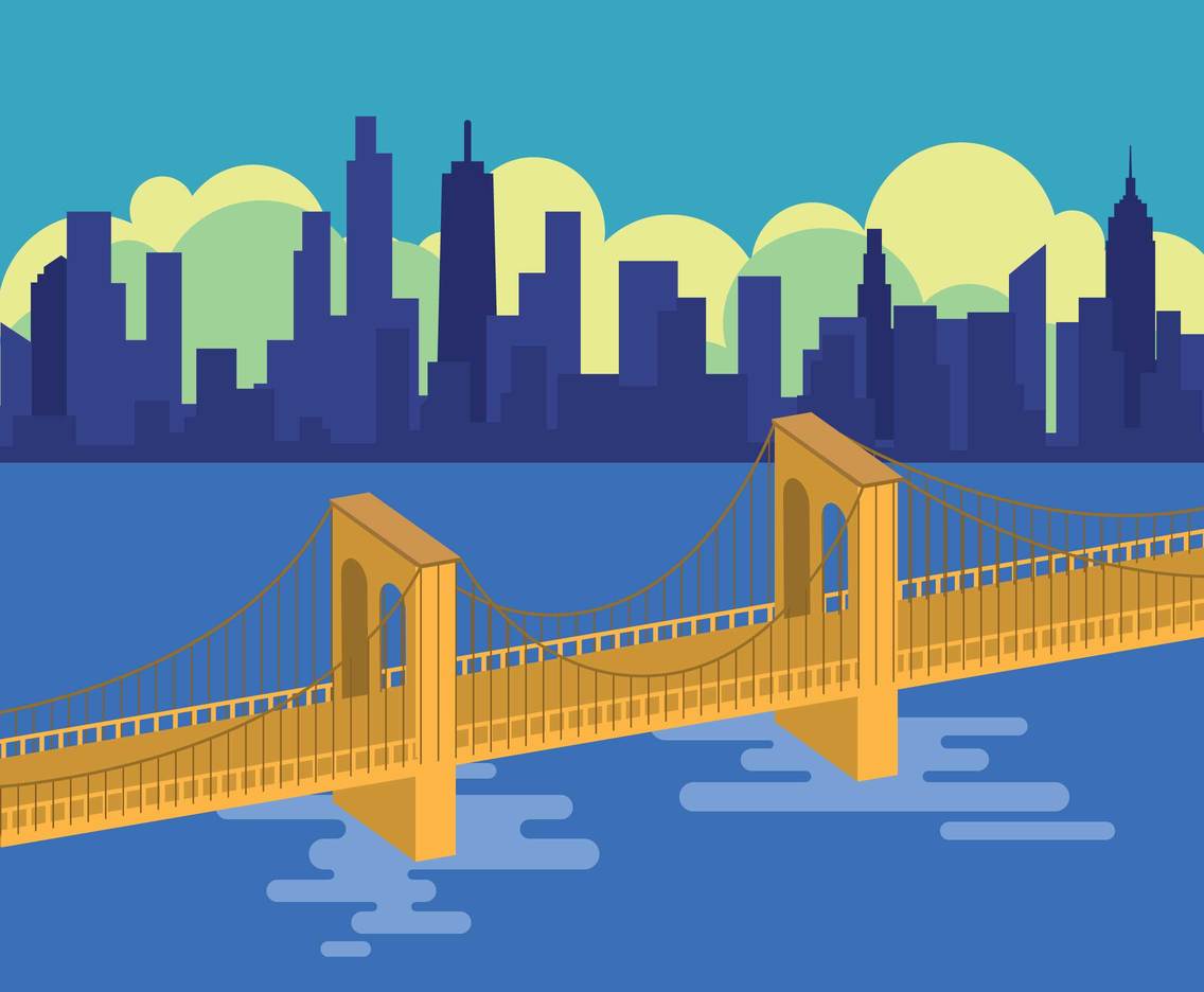 1136x936 Brooklyn Bridge With City Silhouette Illustration Vector Art