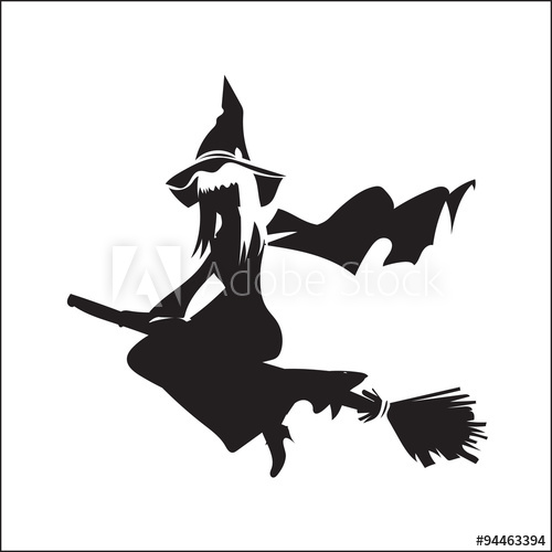 500x500 Halloween Witch Flying On A Broomstick Vector Silhouette Template