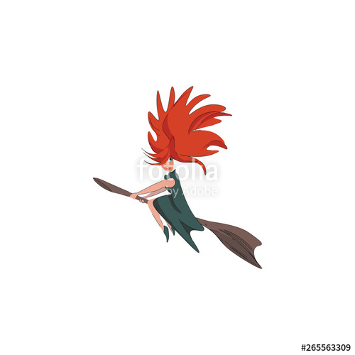 500x500 A Flying Witch On A Broomstick Vector Or Color Illustration Stock