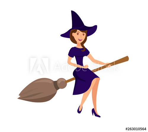 500x447 Witch Flying On Broomstick Vector Illustration