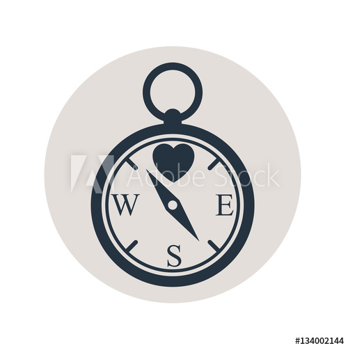 500x500 Icono Plano Brujula Con Corazon En Circulo Gris