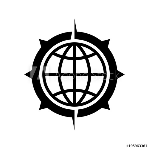 500x500 Icono Plano Mundo En Brujula En Color Negro