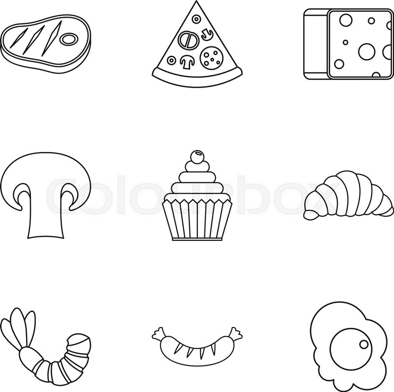 800x796 Brunch Icons Set Outline Illustration Stock Vector Colourbox