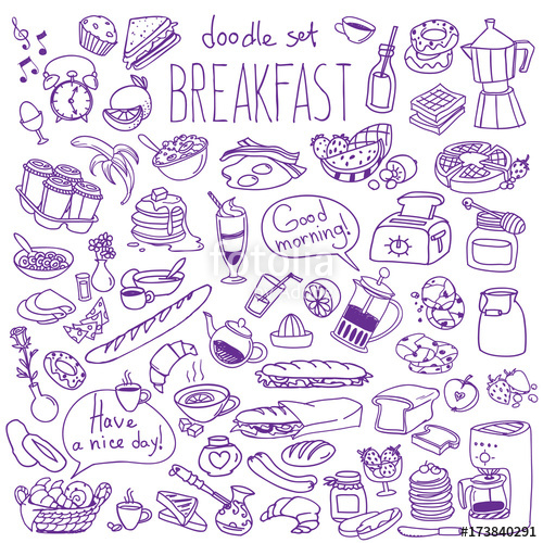500x500 Traditional Breakfast And Brunch Food And Drinks Doodle Set