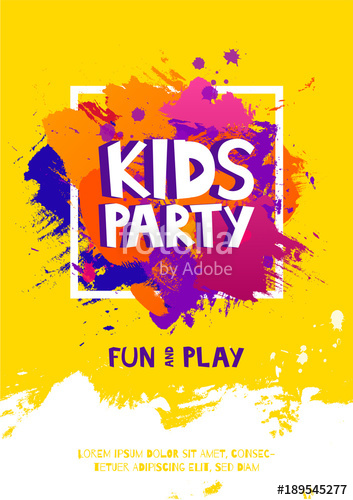 Kids Party Letter Sign Poster Cartoon Letters And Splashes 353x500 Kids Party Letter Sign Poster Cartoon Letters And Splashes