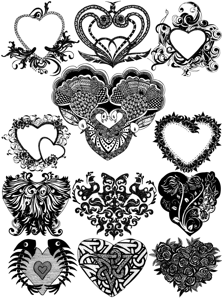 900x1200 Hand Drawn Heart Vector And Photoshop Brush Pack