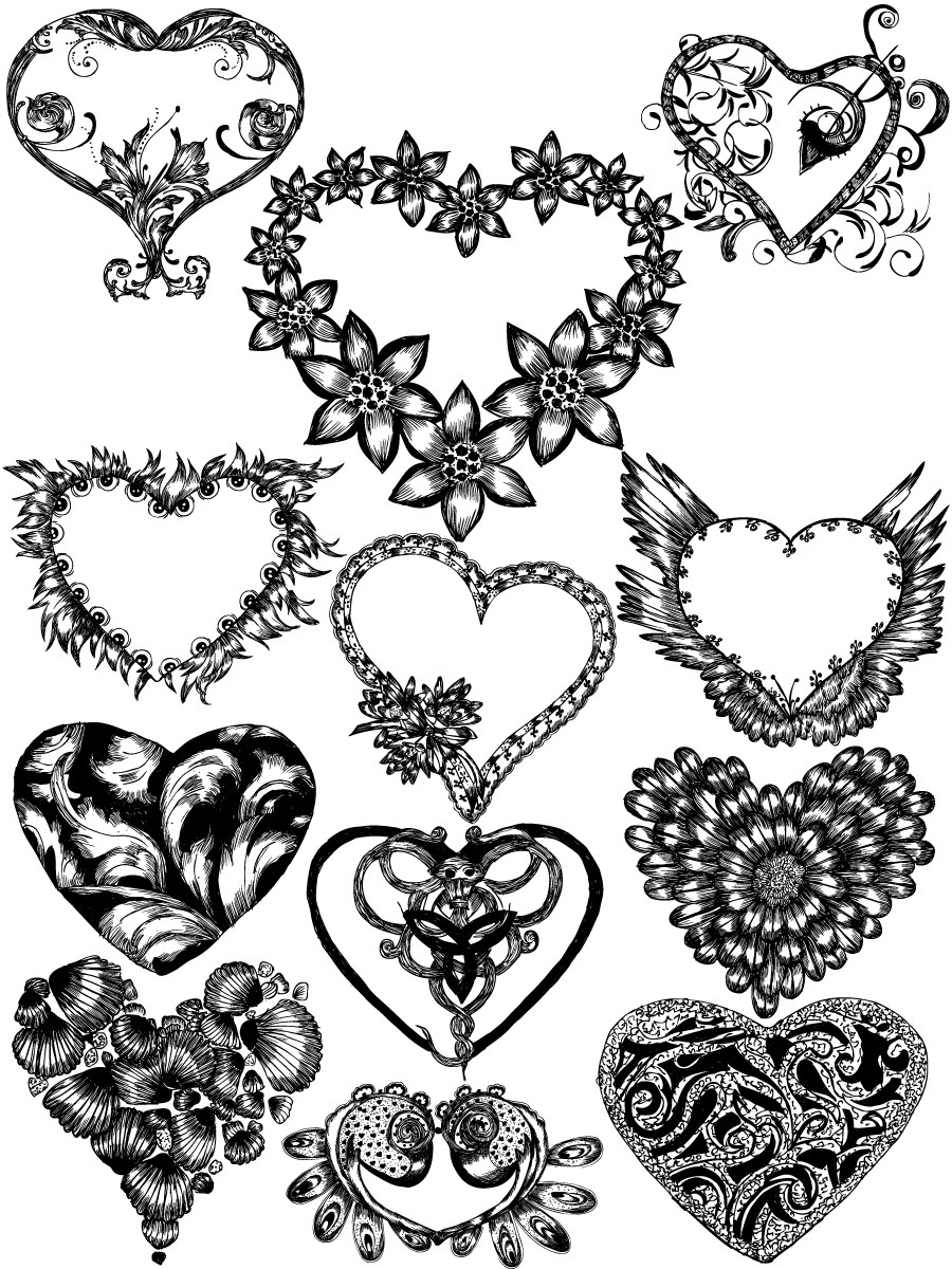900x1200 Hand Drawn Heart Vector And Photoshop Brush Pack
