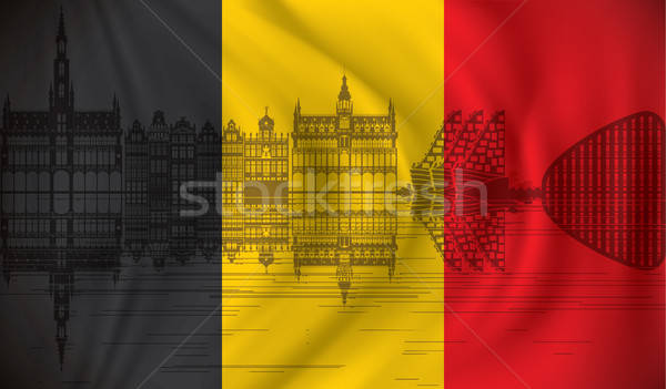 600x351 Flag Of Belgium With Brussels Skyline Vector Illustration Ojal