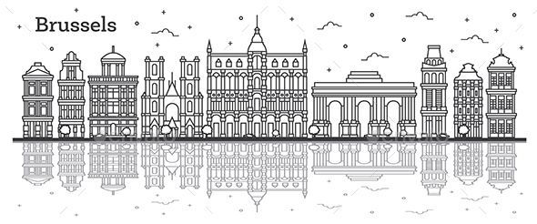 590x246 Vector Building Vector Building Outline Brussels Belgium City