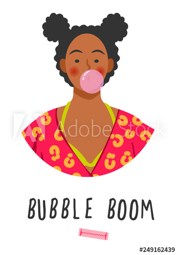 350x500 Cute Teenage Girl With Bubble Gum Vector Illustration
