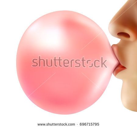450x420 Stock Vector Female Lips Holding Shiny Pink Bubble From Chewing