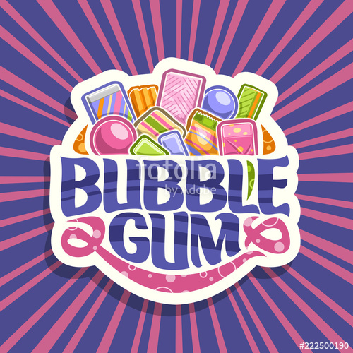 500x500 Vector Logo For Bubble Gum, White Sign With Pile Of Colorful