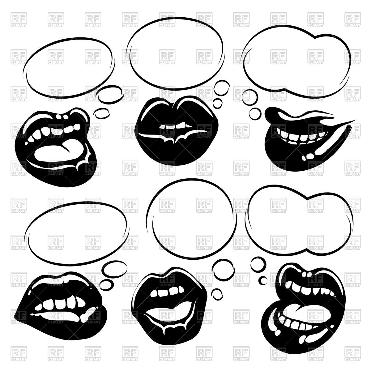 1200x1200 Set Of Black Lips With Speech Bubble Vector Image Of Objects