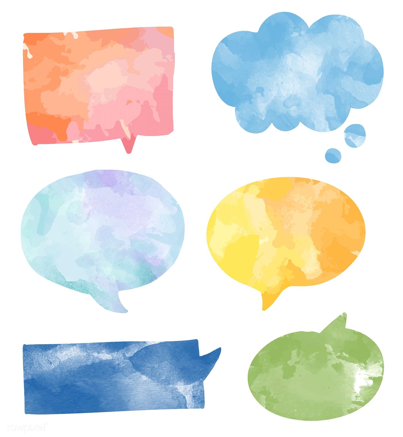 Set Of Colorful Watercolor Speech Bubbles Vector Free Image 1400x1517 Set Of Colorful Watercolor Speech Bubbles Vector Free Image