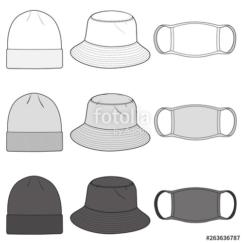 500x500 Bucket Hat, Beanie, Mask Fashion Flat Templates Stock Image