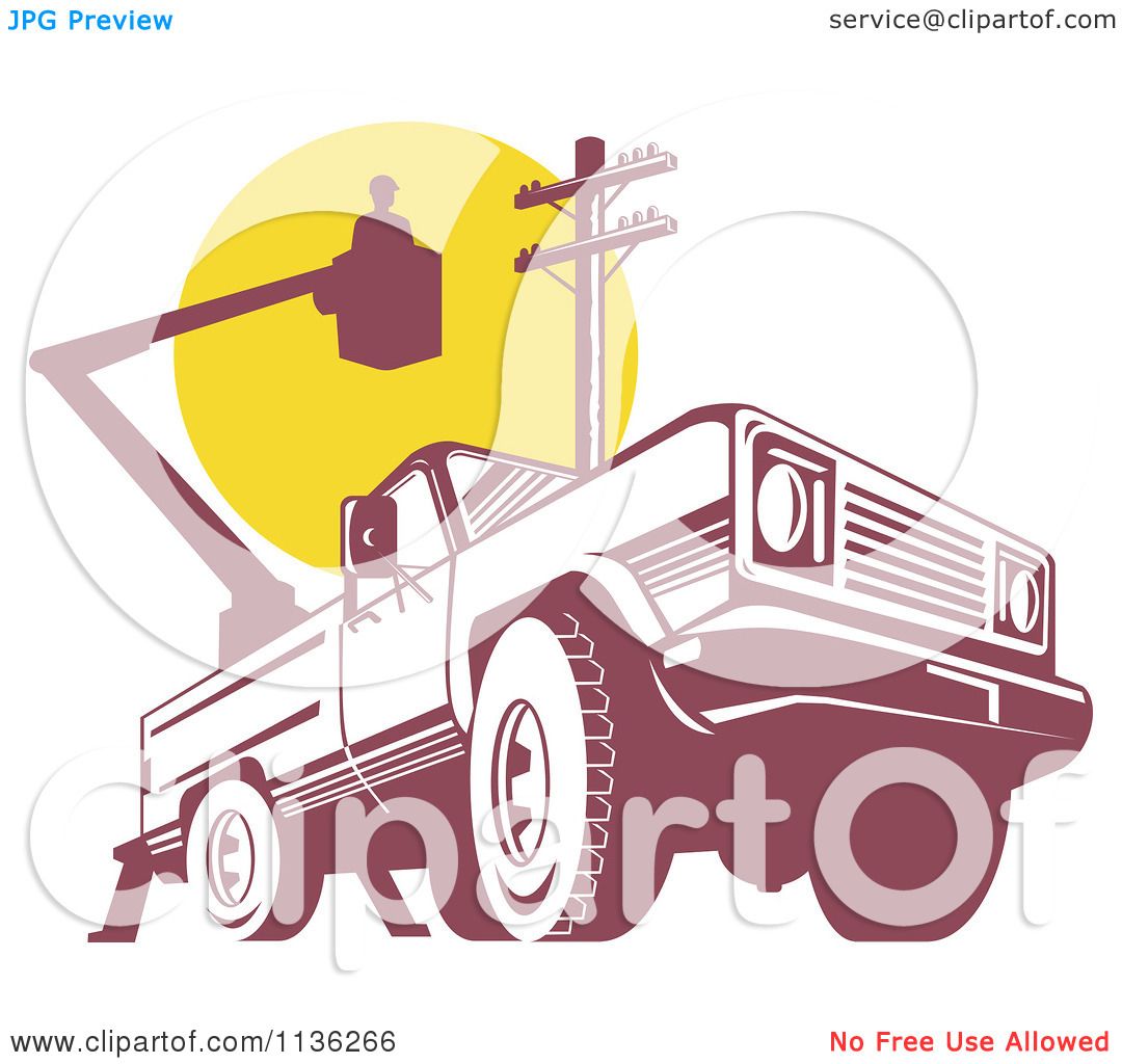 1080x1024 Clipart Of A Retro Bucket Truck With An Electrican And Pole