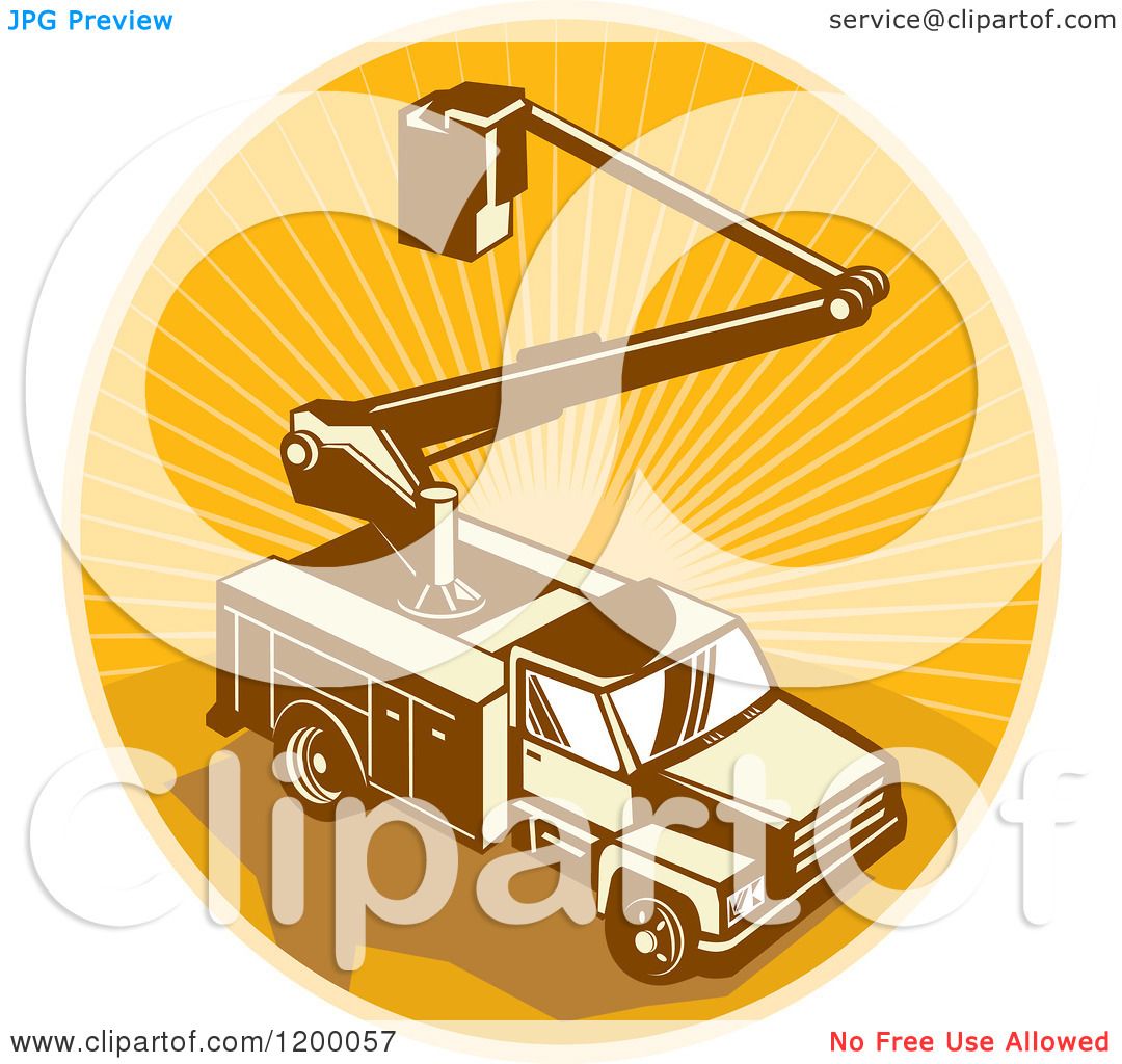 1080x1024 Clipart Of A Retro Bucket Truck Over An Oval Of Rays