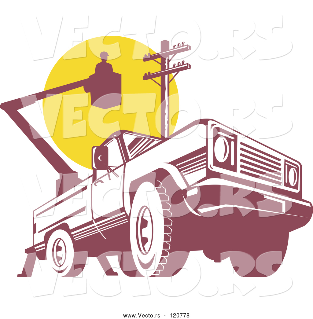 1024x1044 Vector Of Retro Bucket Truck With An Electrican And Pole