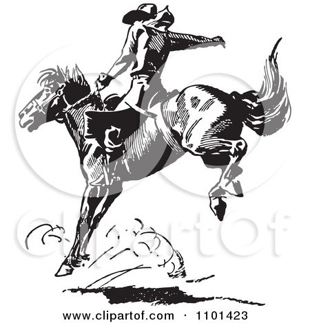 450x470 Clipart Retro Black And White Rodeo Cowboy On A Bucking Horse