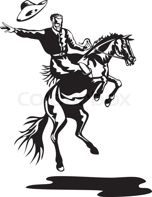 620x800 Rodeo Cowboy Riding Bucking Bronco Stock Vector Colourbox
