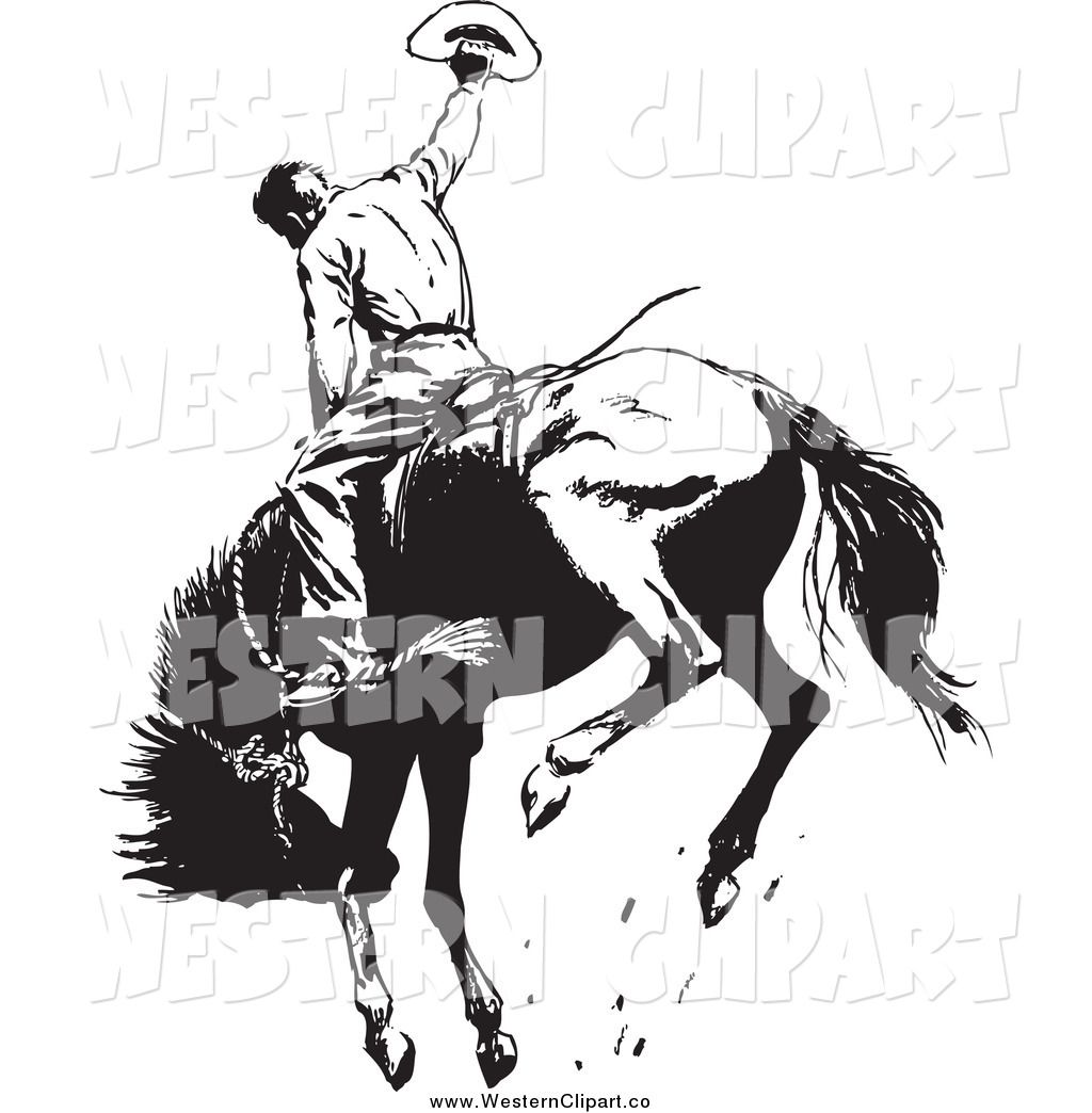 1024x1044 Vector Clip Art Of A Black And White Cowboy On A Bucking Horse