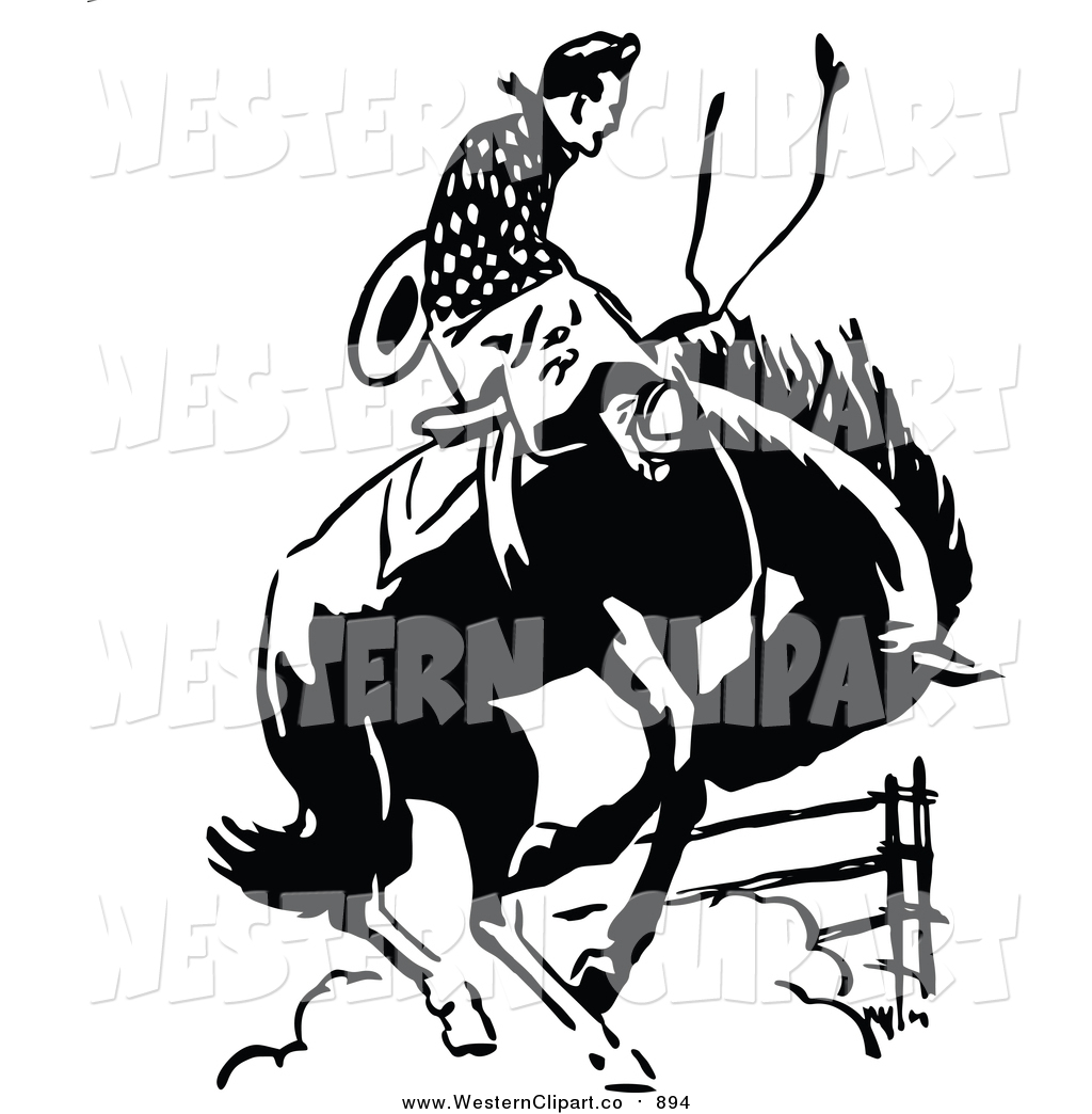 1024x1044 Vector Clip Art Of A Retro Black And White Rodeo Cowboy