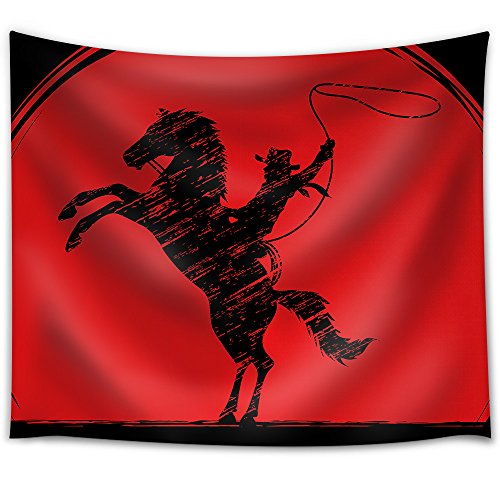 500x500 Vector Silhouette Cowboy On Bucking Horse With Lasso Fabric Wall
