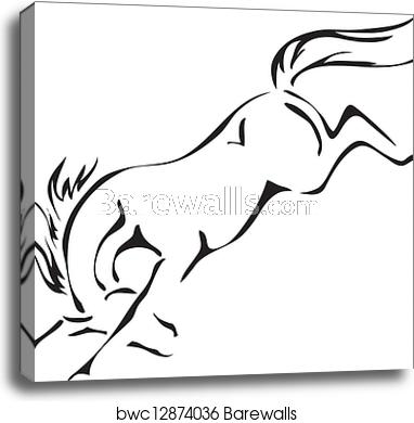 382x390 Black And White Vector Outlines Of Bucking Horse, Canvas Print