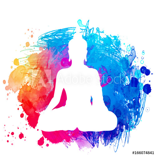 500x500 Sitting Buddha Silhouette Over Watercolor Background Vector