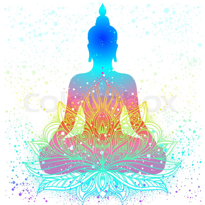 800x800 Sitting Buddha Silhouette Vintage Stock Vector Colourbox