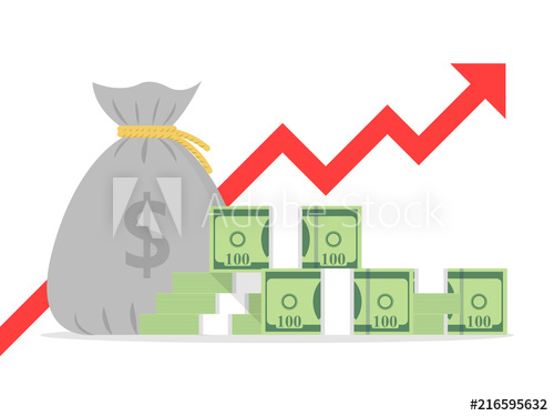 500x375 Profit Money Or Budget Vector Illustration, Flat Cartoon Pile