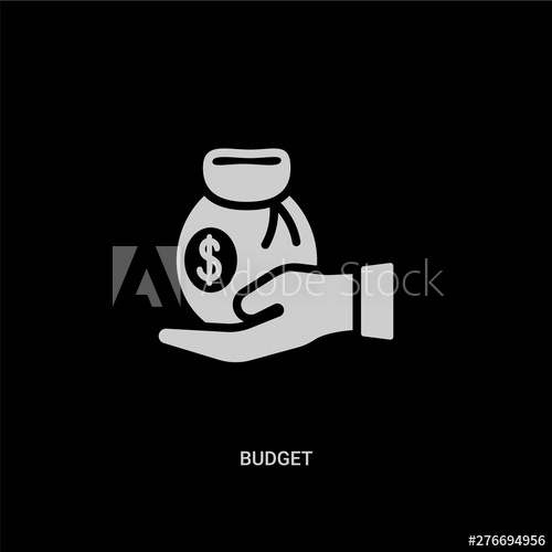 500x500 White Budget Vector Icon On Black Background Modern Flat Budget