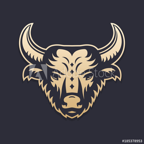 Buffalo Head Vector Illustration, Gold Over Dark, Vector Pictogram 500x500 Buffalo Head Vector Illustration, Gold Over Dark, Vector Pictogram
