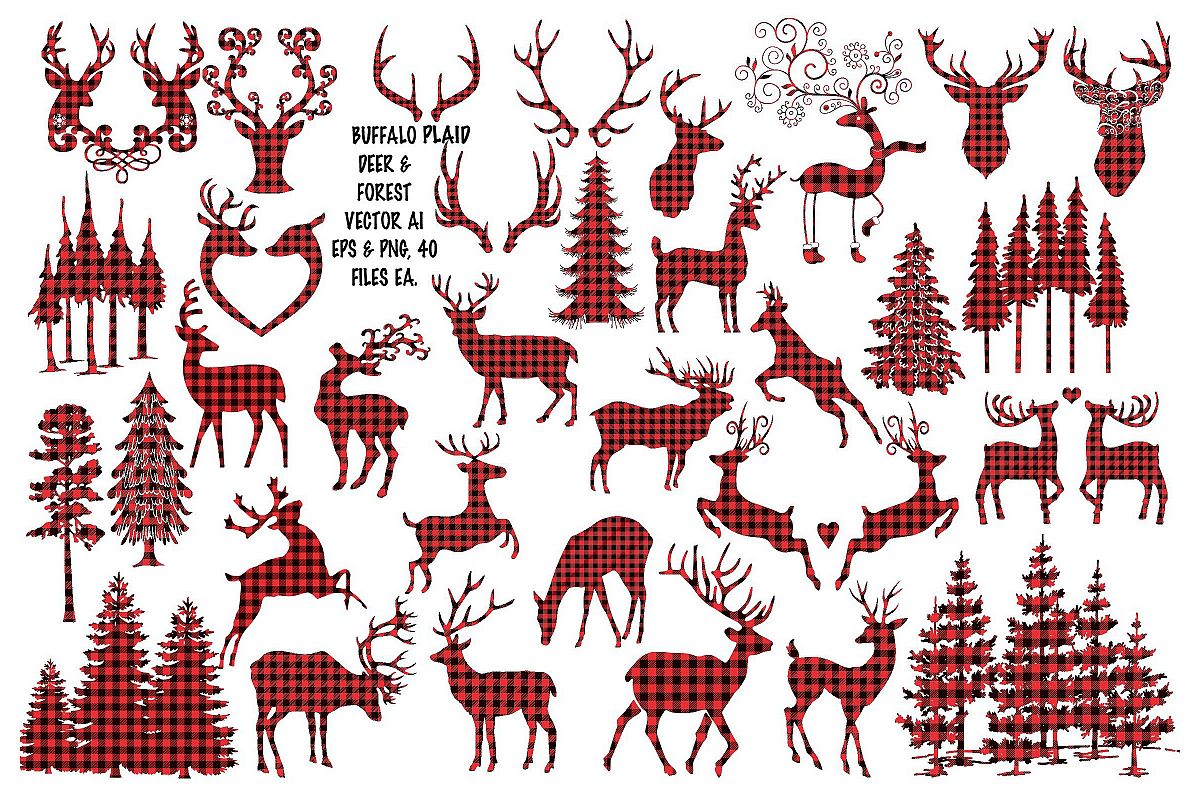 1200x800 Buffalo Plaid Vector Deer Forest Vecor Png